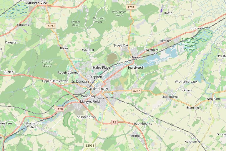 Map of Canterbury and the surrounding area