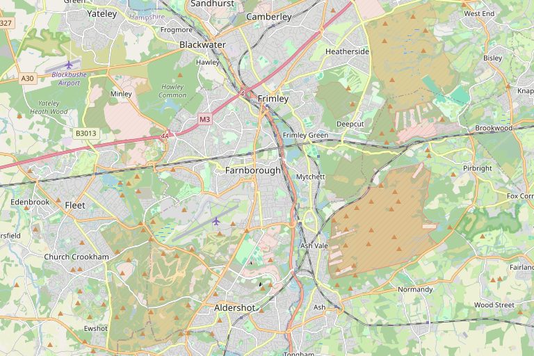 Map of Farnborough and the surrounding area